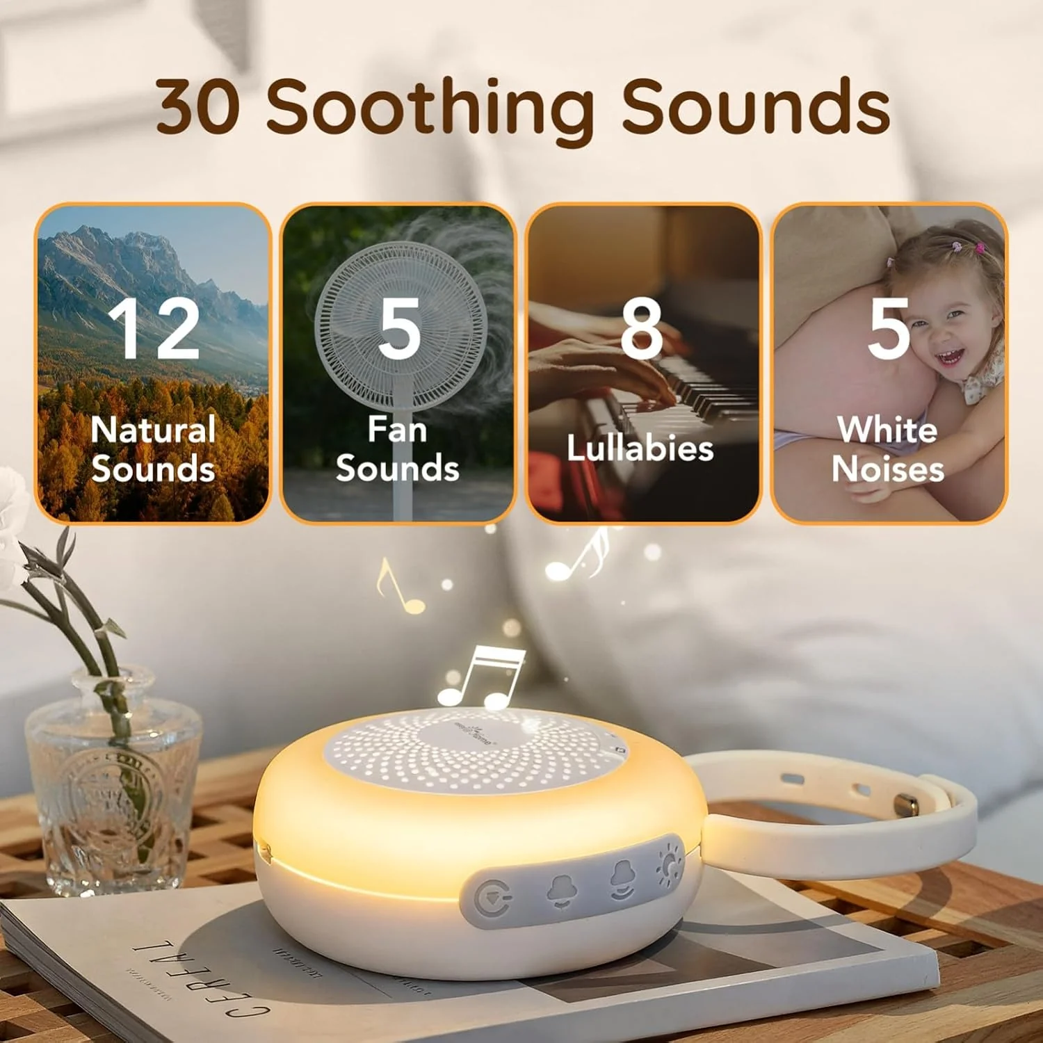 Easy@Home Portable White Noise Machine with 30 Relaxing Sounds, Automatic Timer, Child Lock, and Night Light | Ideal for Babies and Adults, White Noise Generator and Sounds for Sleep and Relaxation - Image 2