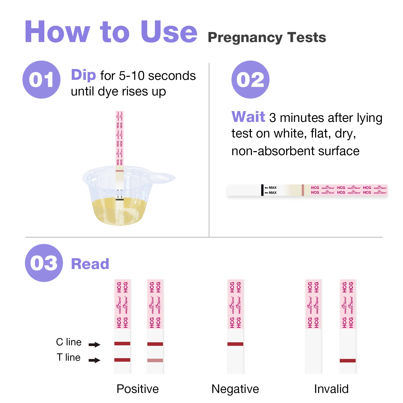 Easy@Home Pregnancy Test Strips Kit: 100-Pack HCG Test Strips, Early Detection Home Pregnancy Test EZW1-S:100 - Image 3