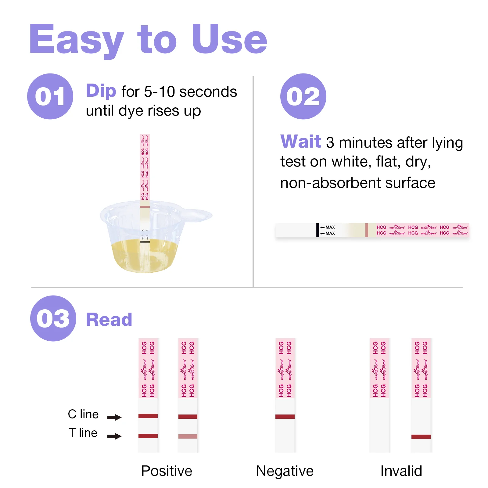 Easy@Home Pregnancy Test Strips Kit: 50-Pack HCG Test Strips, Early Detection Home Pregnancy Test EZW1-S:50 - Image 3
