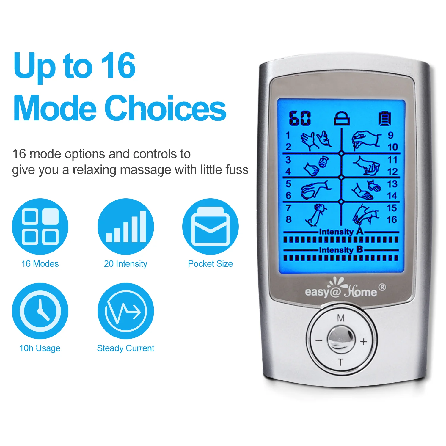 Easy@Home Rechargeable TENS Unit Muscle Stimulator, Electric Pain relief Pulse Massager with 16 EMS or TENS Massage Modes and 20 Intensity Levels - EHE029N - Image 2