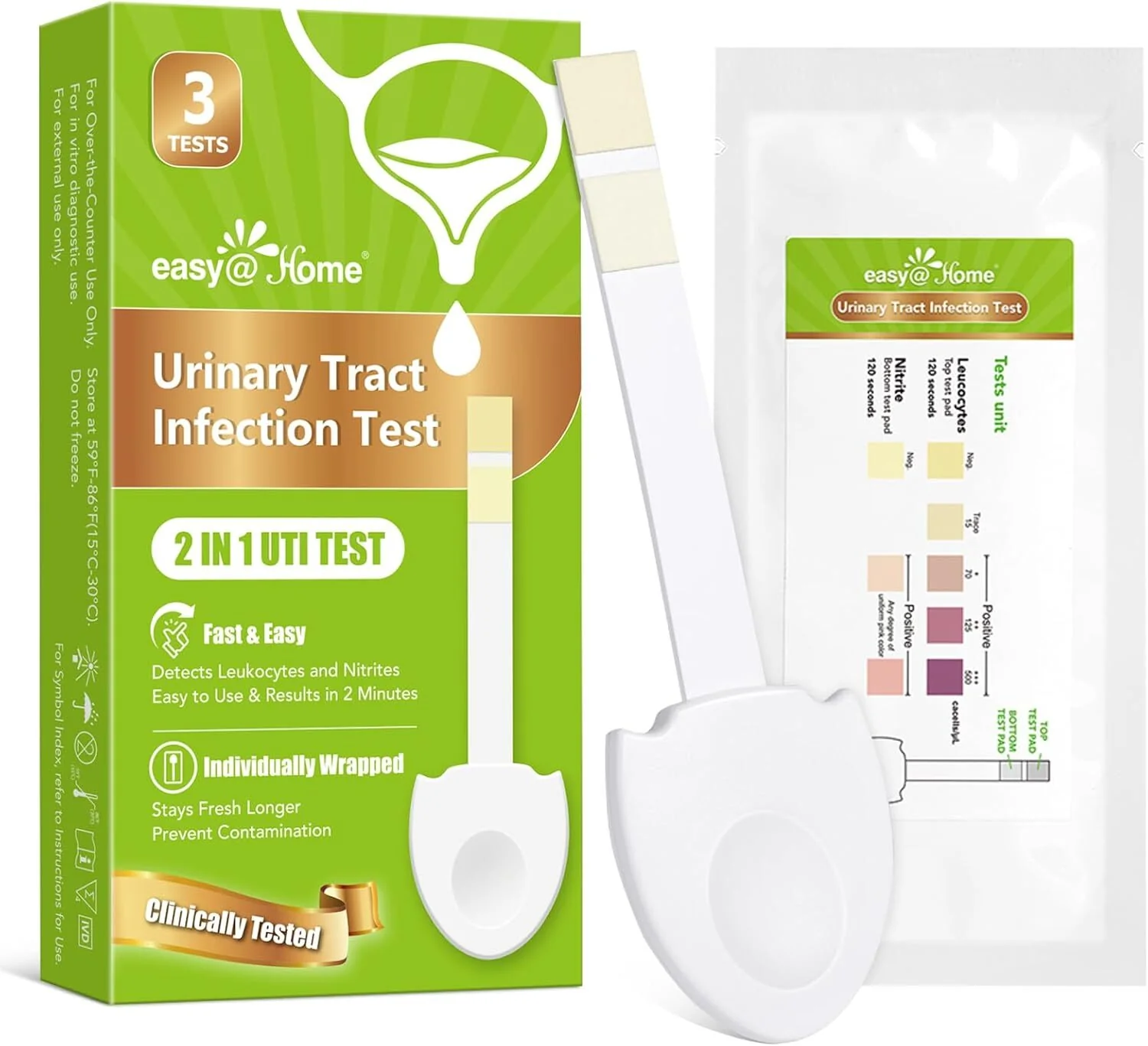 Easy@Home UTI Test Strips Urinary - Urine Tract Infection Testing Kit for Women Detect Leukocytes and Nitrites Tailored Handle Design Over The Counter (OTC) USE (3 Pack) UTI-EZU-102:3 - Image 7
