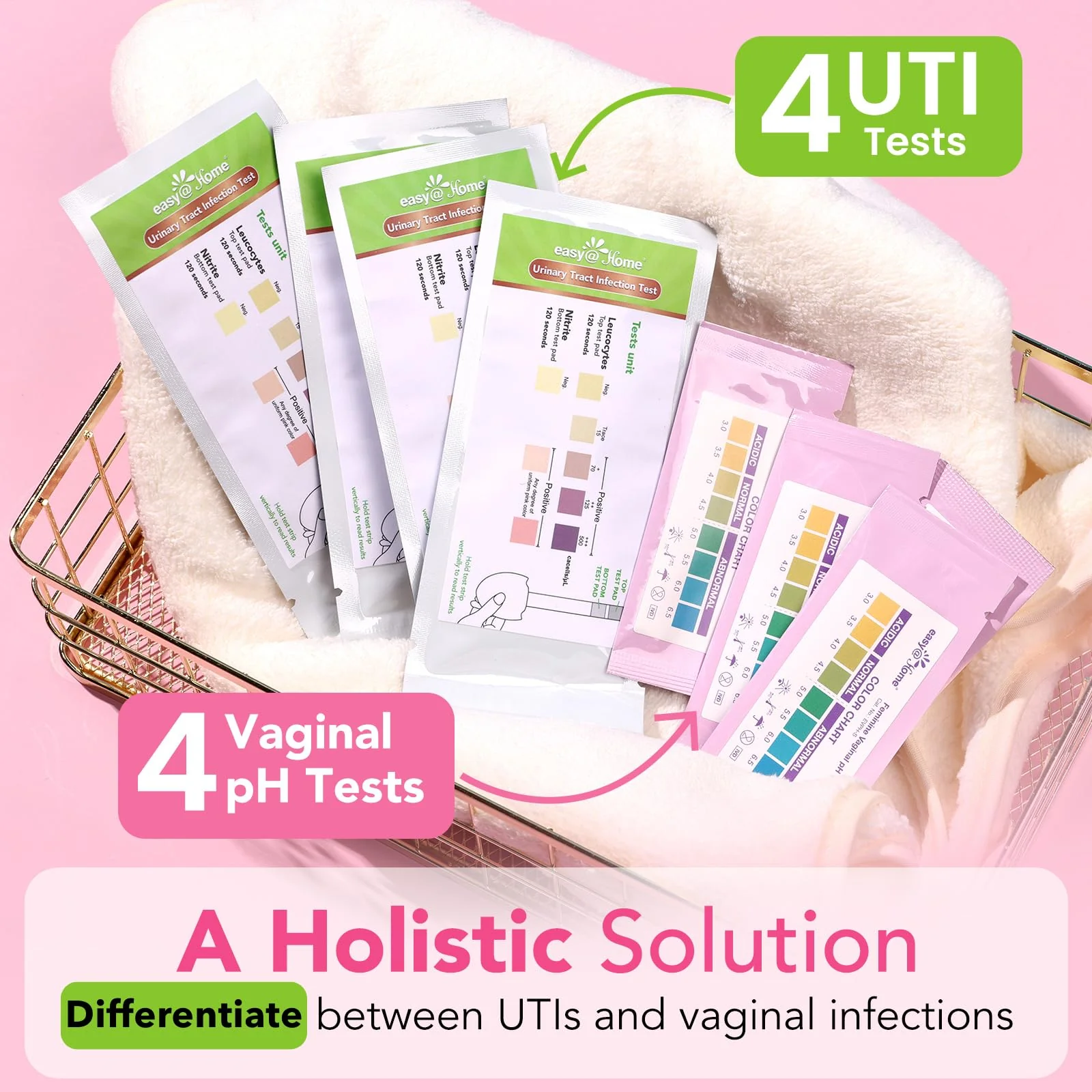 Easy@Home Vaginal pH Test Strips & UTI Test Kits (8 Pack): Yeast Infection, BV, UTI Tests for Women, Fast Accurate Results, 4 Urinary Tract Infection & 4 Feminine pH Health Tests - Image 3