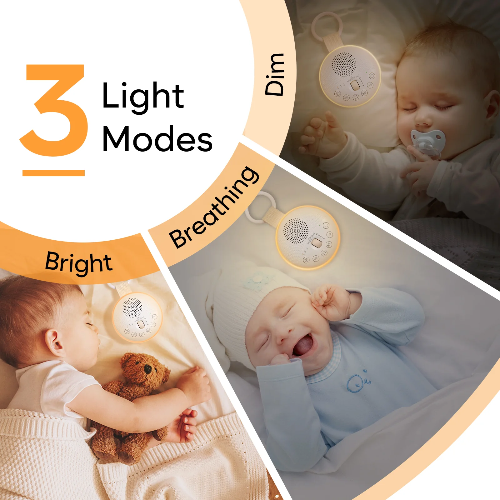 Easy@Home White Noise Machine: Portable Baby Sound Machine 34 Soothing Lullabies & Nature Sounds | 3 Timer Set | Night Light | Baby Essentials for Newborn | High Exact Roller Volume Control & USB - Image 3
