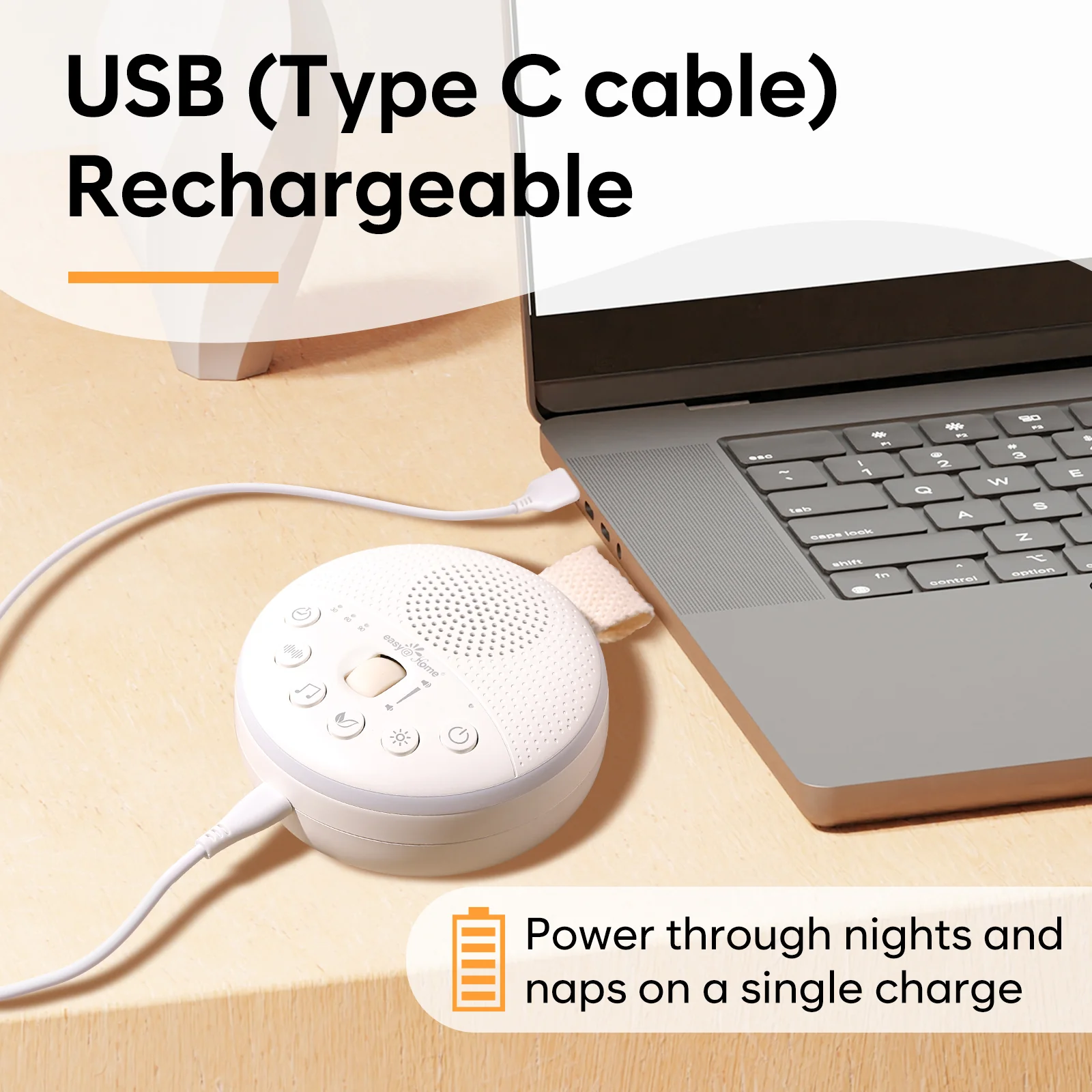 Easy@Home White Noise Machine: Portable Baby Sound Machine 34 Soothing Lullabies & Nature Sounds | 3 Timer Set | Night Light | Baby Essentials for Newborn | High Exact Roller Volume Control & USB - Image 7