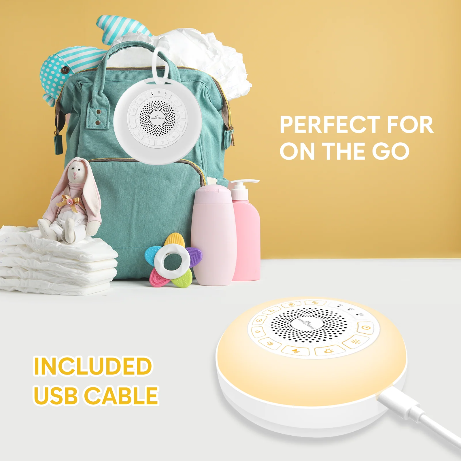 Easy@Home White Noise Machine: Portable Sleep Aid Babies with White Noise | Night Light | 26 Soothing Lullabies & Nature Sounds | 3 Timer Settings | 7 Colourful Lighting & USB - Image 8
