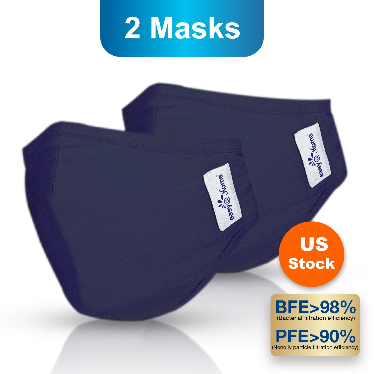 Face Mask, Respirator Protective Peel Off Mask, Reusable Safety Protection with Ear Loops for Home Use, Washable Flu Virus Mask to Shield Germs, Medium, Navy Blue (2 masks)