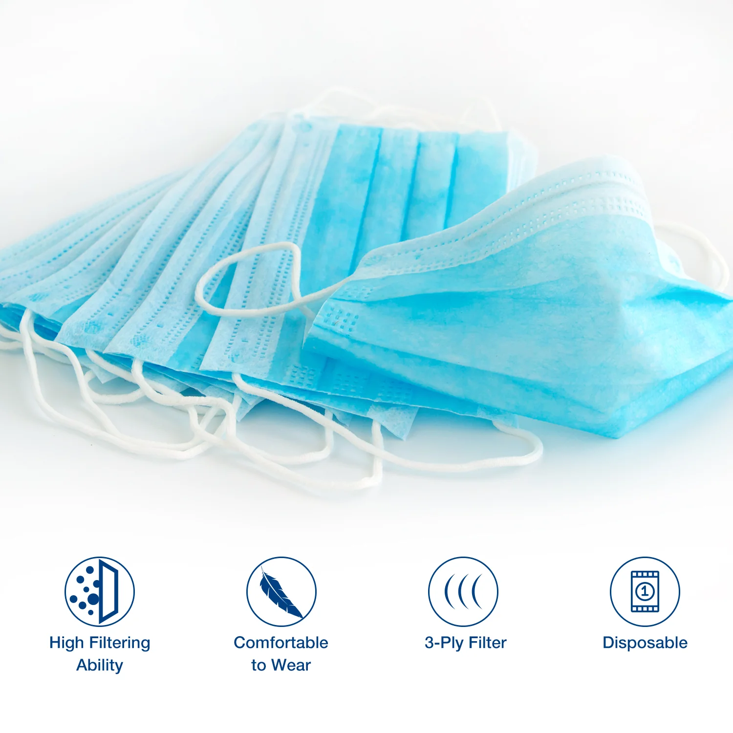 Face Masks 50 Ct– Disposable Safety Protection with Ear Loops for Home Use, Breathable & Comfortable 3-Ply Filter - Image 2
