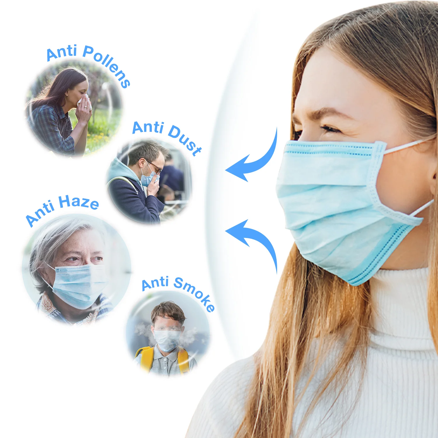 Face Masks 50 Ct– Disposable Safety Protection with Ear Loops for Home Use, Breathable & Comfortable 3-Ply Filter - Image 4