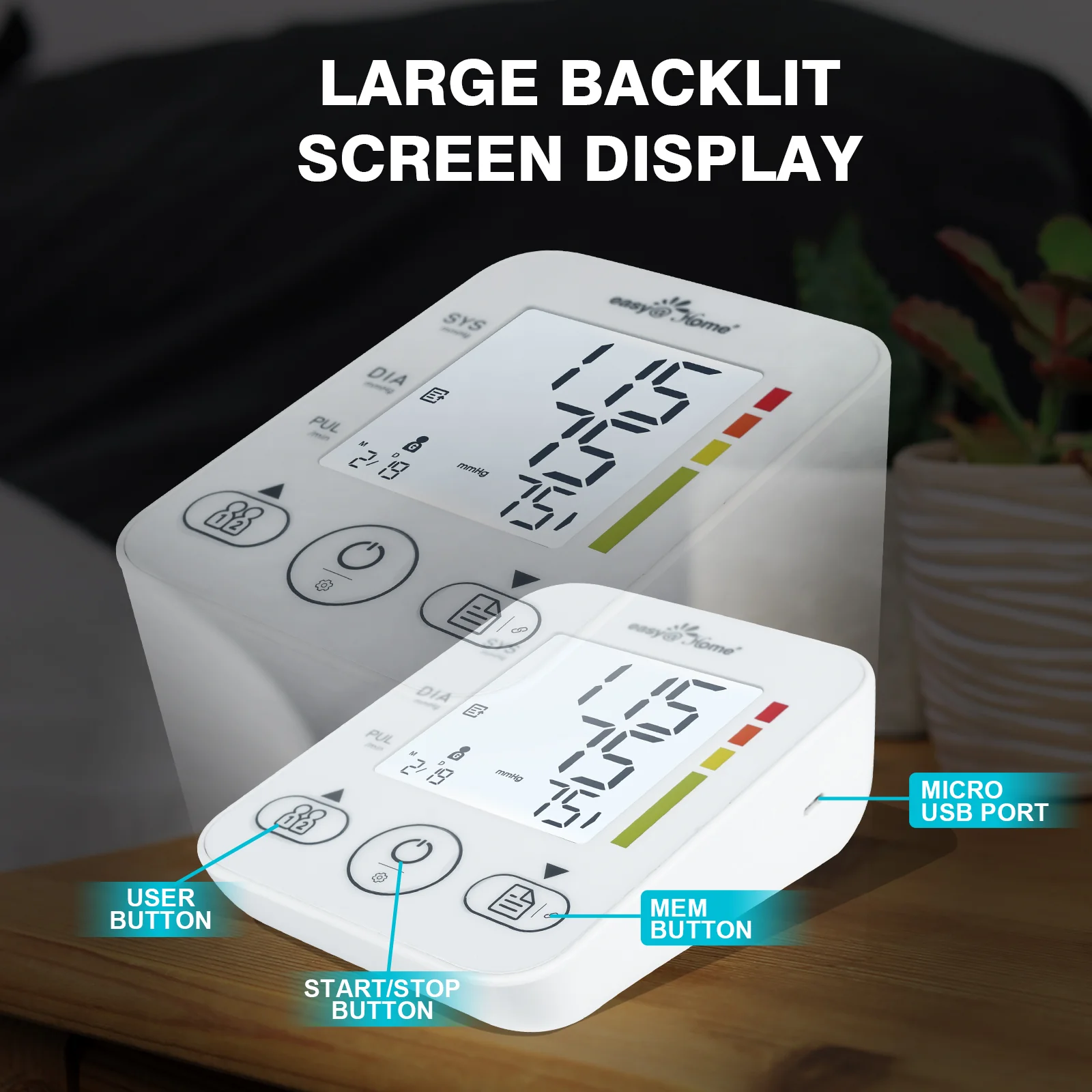 Large Cuff Blood Pressure Machine: Easy@Home Bluetooth Enabled Smart Automatic Upper Arm Cuff Bp Monitor | Unlimited Memory and Sharing | App for iOS & Android | EBP-08B - Image 4