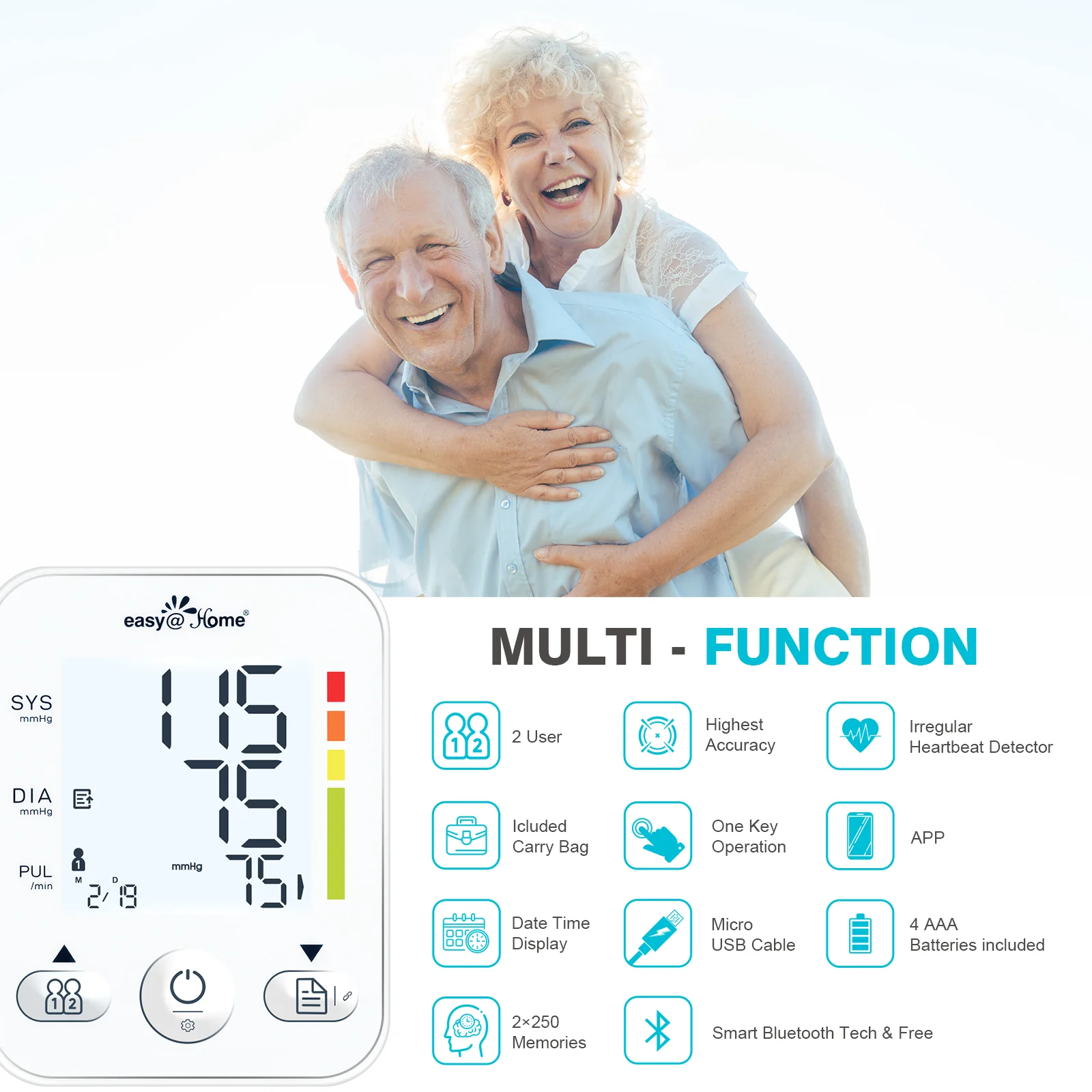 Large Cuff Blood Pressure Machine: Easy@Home Bluetooth Enabled Smart Automatic Upper Arm Cuff Bp Monitor | Unlimited Memory and Sharing | App for iOS & Android | EBP-08B - Image 5