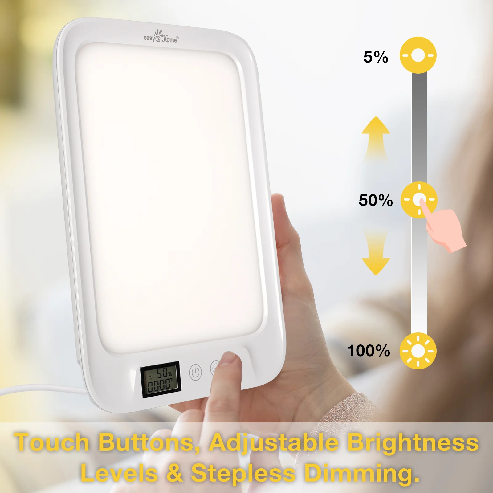 Light Therapy Lamp Easy@Home UV-Free 10000 Lux Happy Light Therapy Lamp |Sad Lamp | Sun Lamp |Seasonal Sunlight with 3 Color Adjustable Brightness Levels Timer Memory Function，ELT-492-WT - Image 3