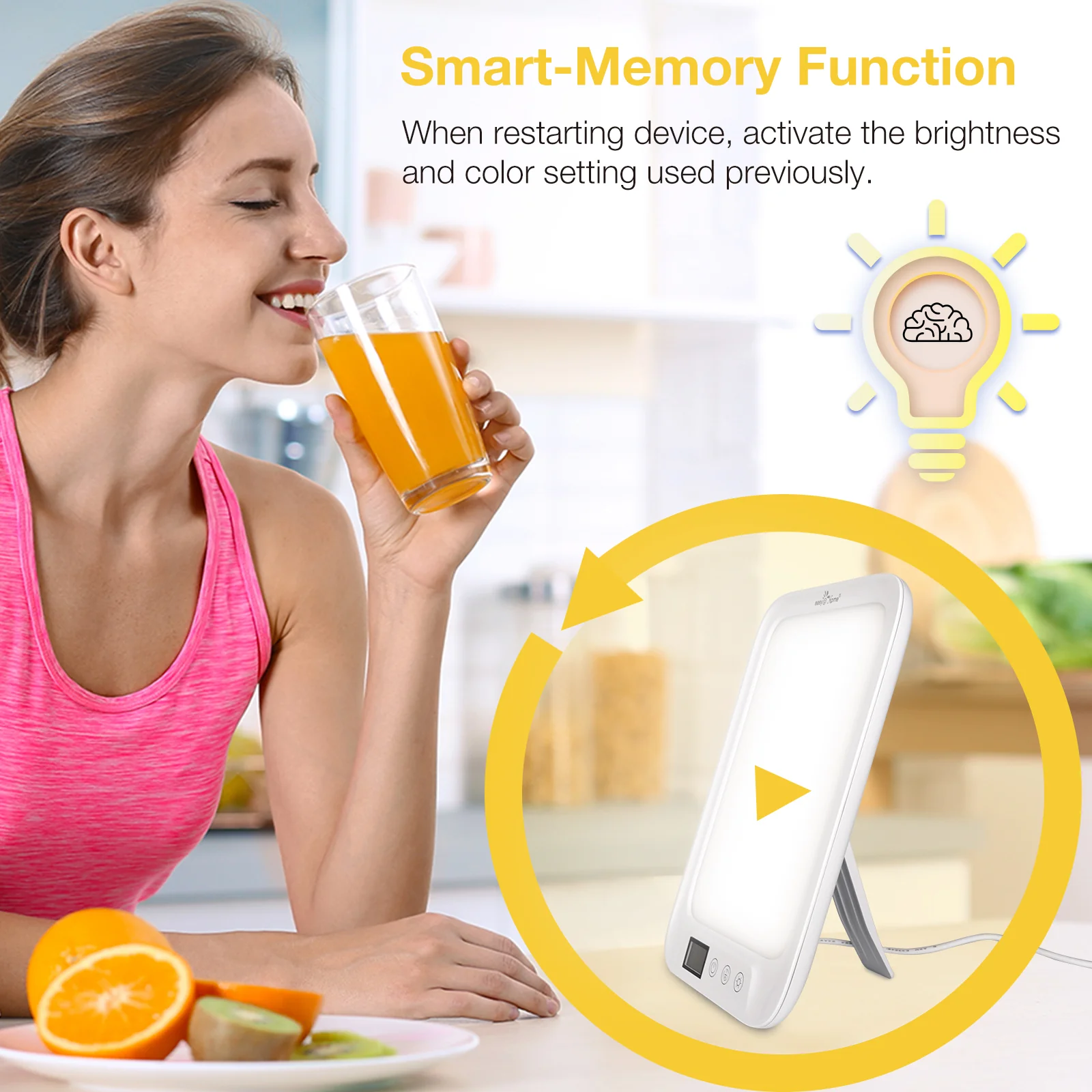 Light Therapy Lamp Easy@Home UV-Free 10000 Lux Happy Light Therapy Lamp |Sad Lamp | Sun Lamp |Seasonal Sunlight with 3 Color Adjustable Brightness Levels Timer Memory Function，ELT-492-WT - Image 7