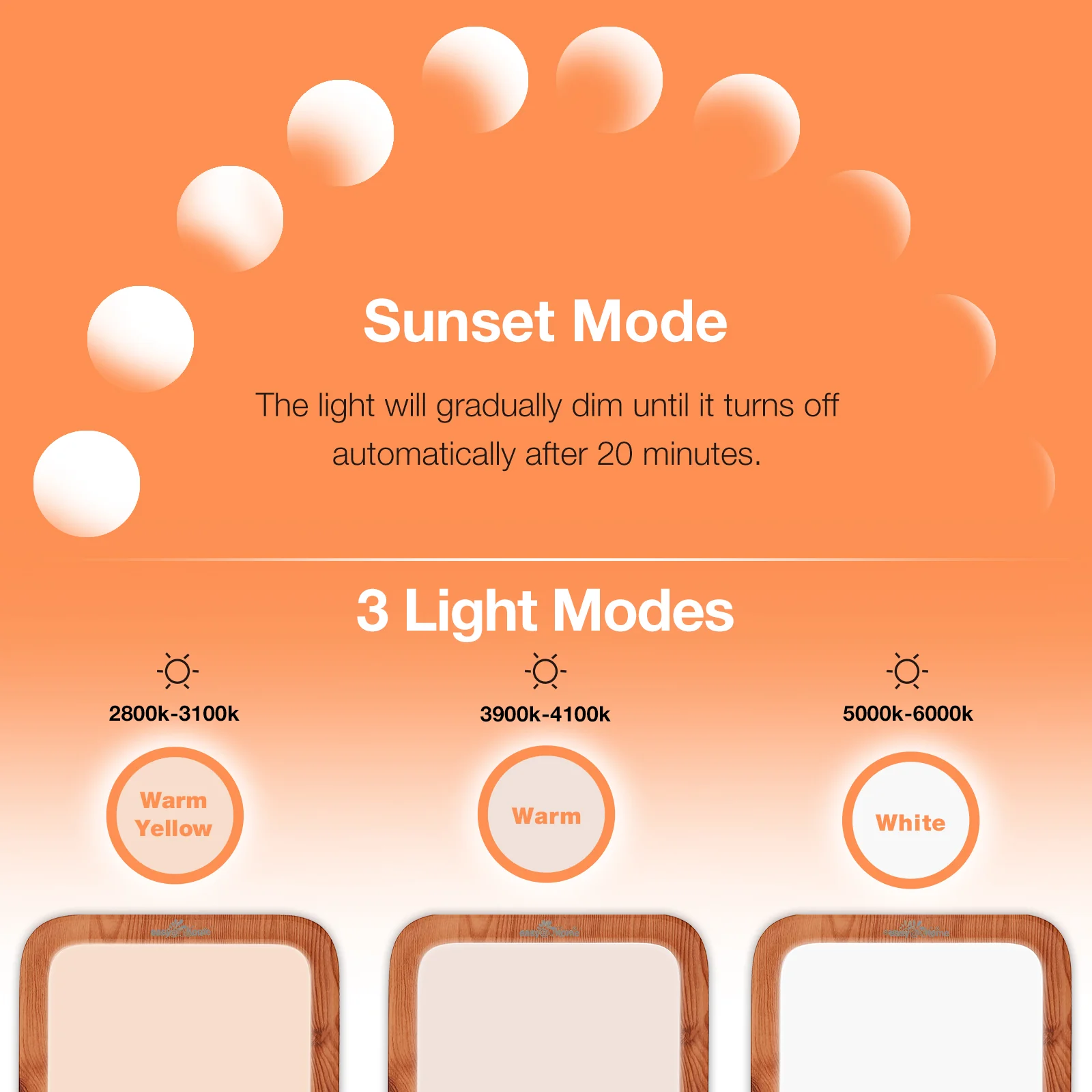 Light Therapy Lamp UV-Free 10000 Lux: Easy@Home Wood Light Therapy Energy Lamp | Sun Lamp with 3 Color Adjustable Brightness Levels Timer Memory Function | ELT-492-WG (Wood) - Image 2