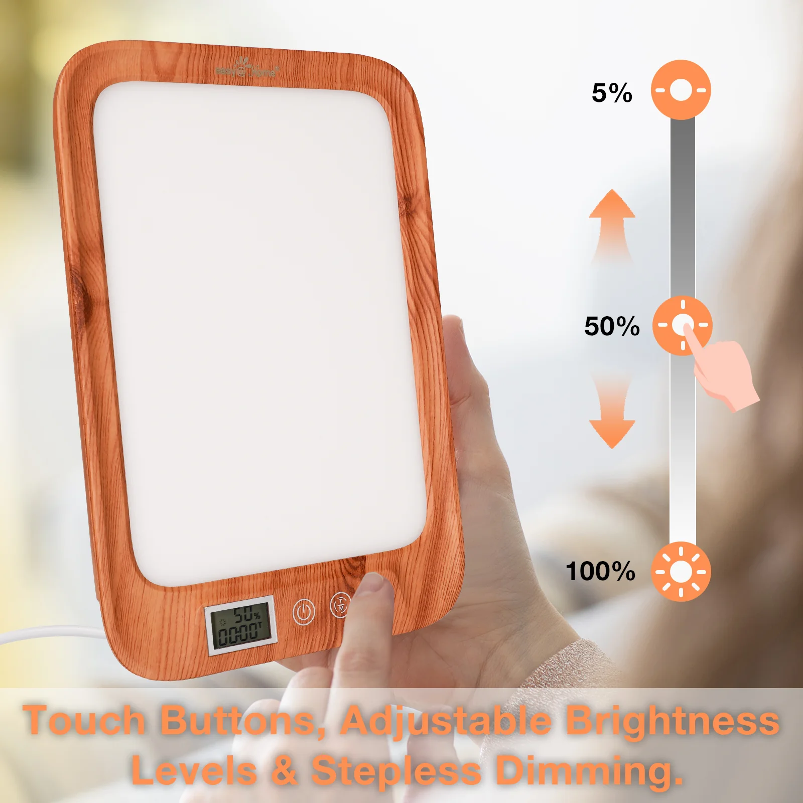 Light Therapy Lamp UV-Free 10000 Lux: Easy@Home Wood Light Therapy Energy Lamp | Sun Lamp with 3 Color Adjustable Brightness Levels Timer Memory Function | ELT-492-WG (Wood) - Image 3