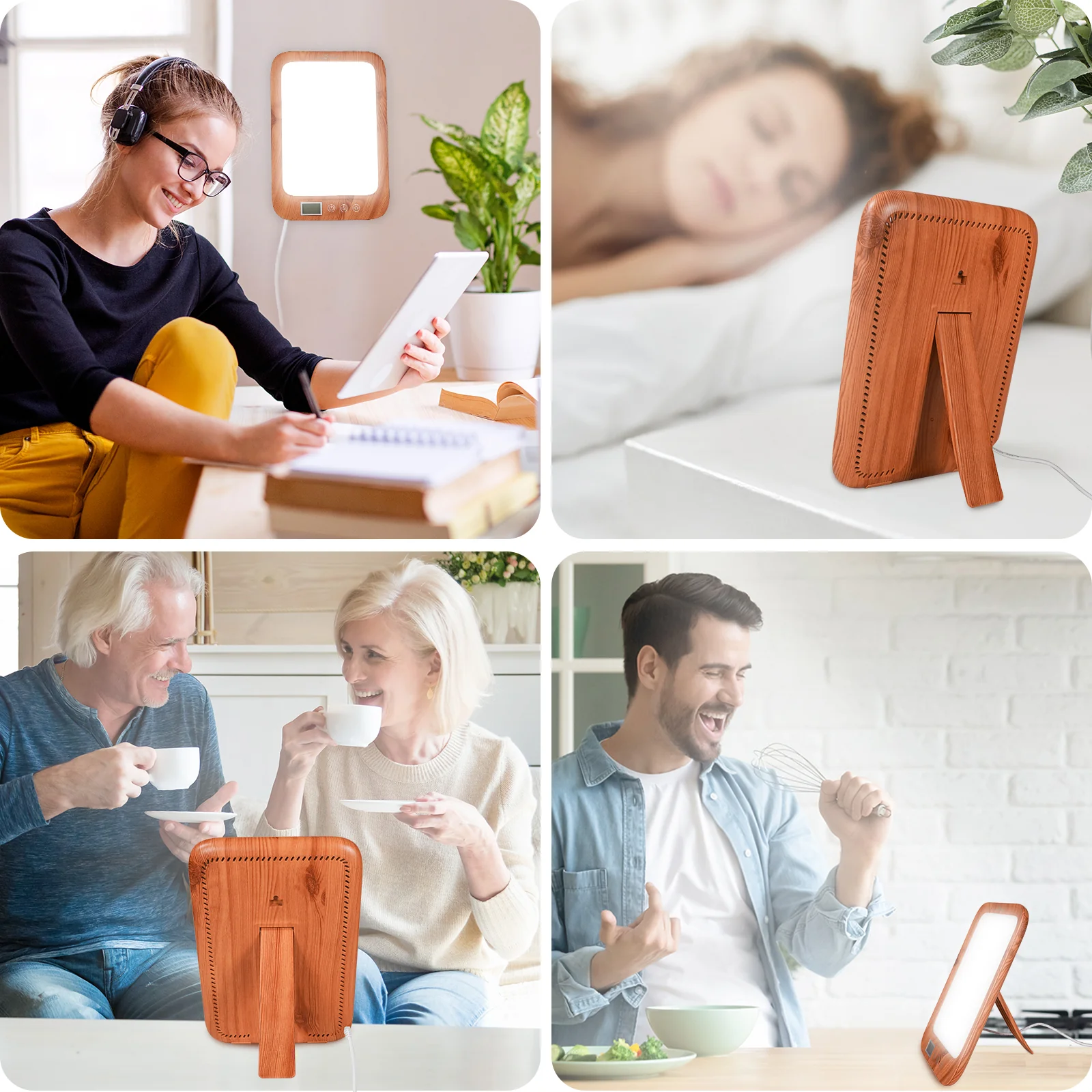 Light Therapy Lamp UV-Free 10000 Lux: Easy@Home Wood Light Therapy Energy Lamp | Sun Lamp with 3 Color Adjustable Brightness Levels Timer Memory Function | ELT-492-WG (Wood) - Image 4
