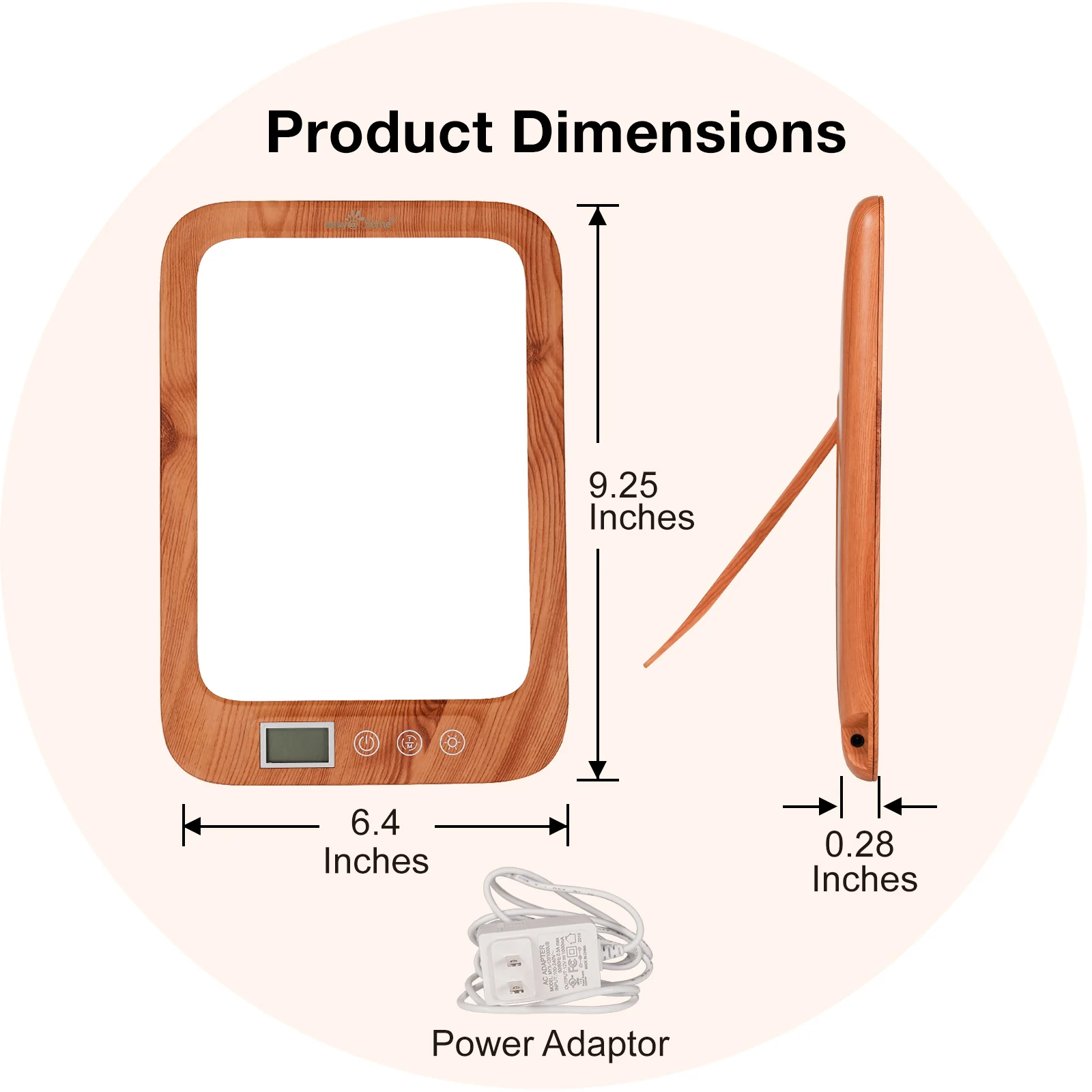 Light Therapy Lamp UV-Free 10000 Lux: Easy@Home Wood Light Therapy Energy Lamp | Sun Lamp with 3 Color Adjustable Brightness Levels Timer Memory Function | ELT-492-WG (Wood) - Image 5