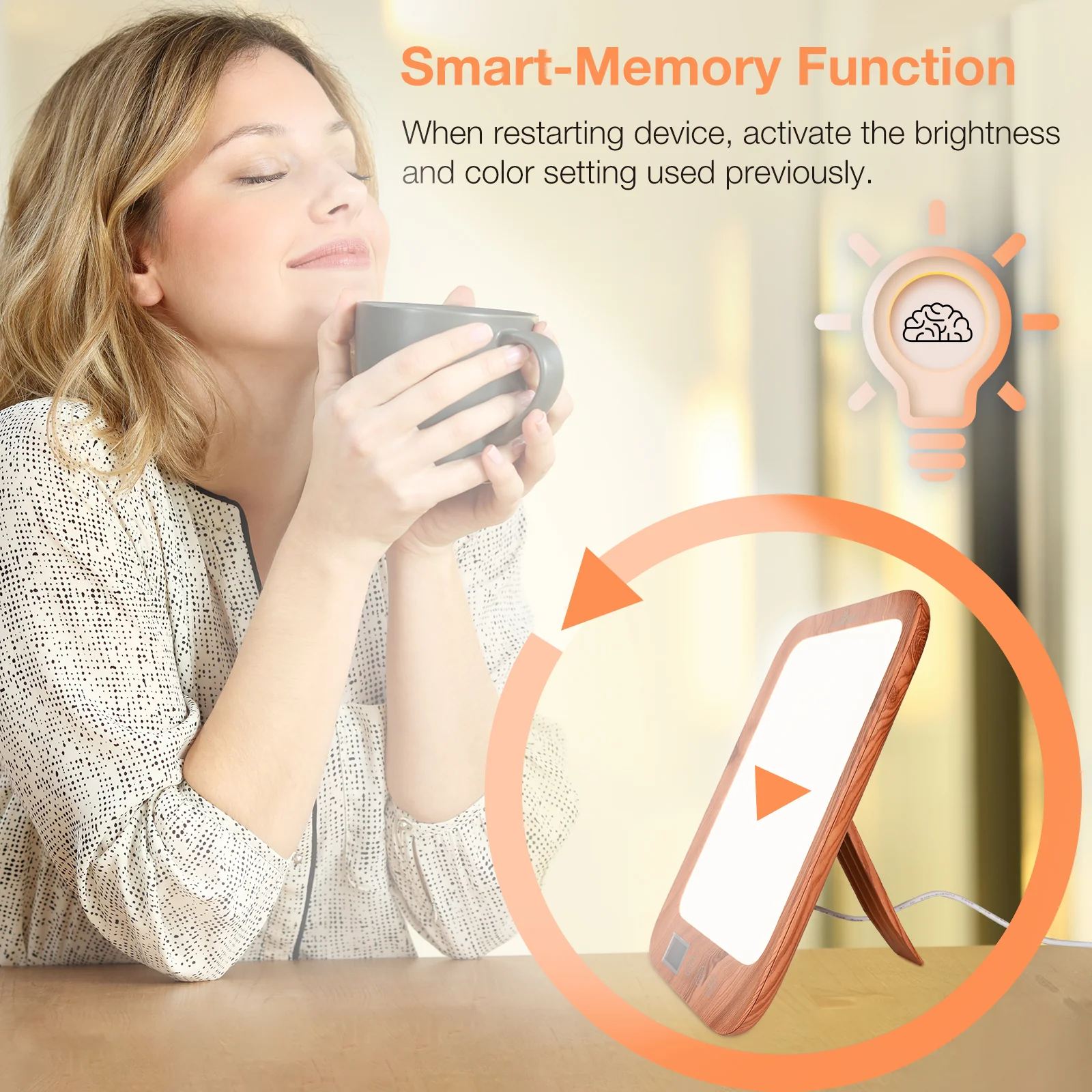 Light Therapy Lamp UV-Free 10000 Lux: Easy@Home Wood Light Therapy Energy Lamp | Sun Lamp with 3 Color Adjustable Brightness Levels Timer Memory Function | ELT-492-WG (Wood) - Image 7