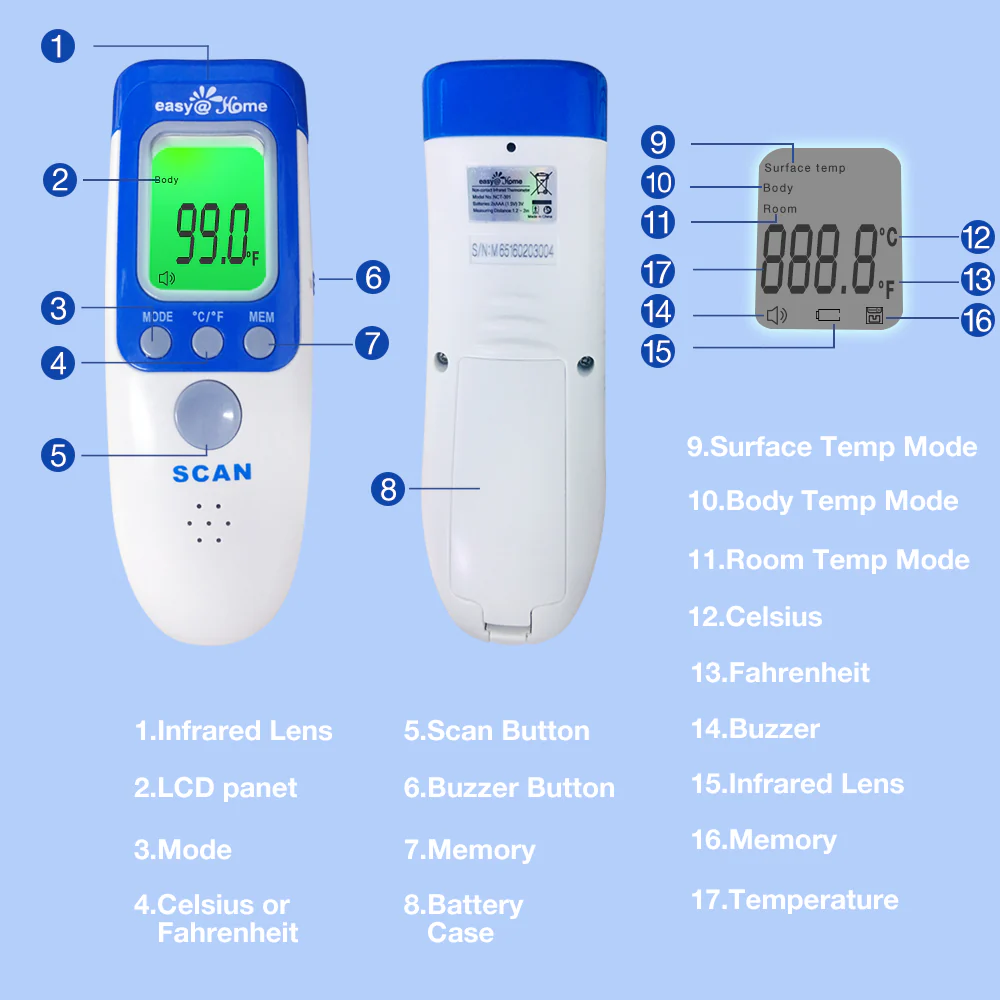 Easy@Home 3 in 1 Non-Contact Infrared Forehead Thermometer for Baby Adult and Child, NCT-301 - Image 7