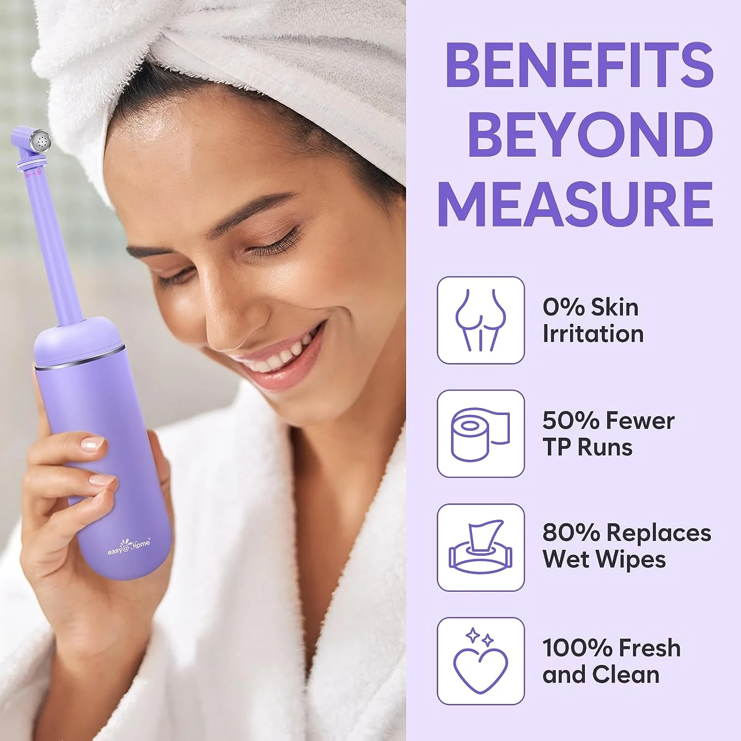 Portable Peri Bottle for Postpartum & Perineal Care: Easy@Home Handheld Bidet Perfect for Personal Hygiene Cleaning & Travel Friendly | 380ml Leakproof & Convenient Design | EPB-01 Purple - Image 4