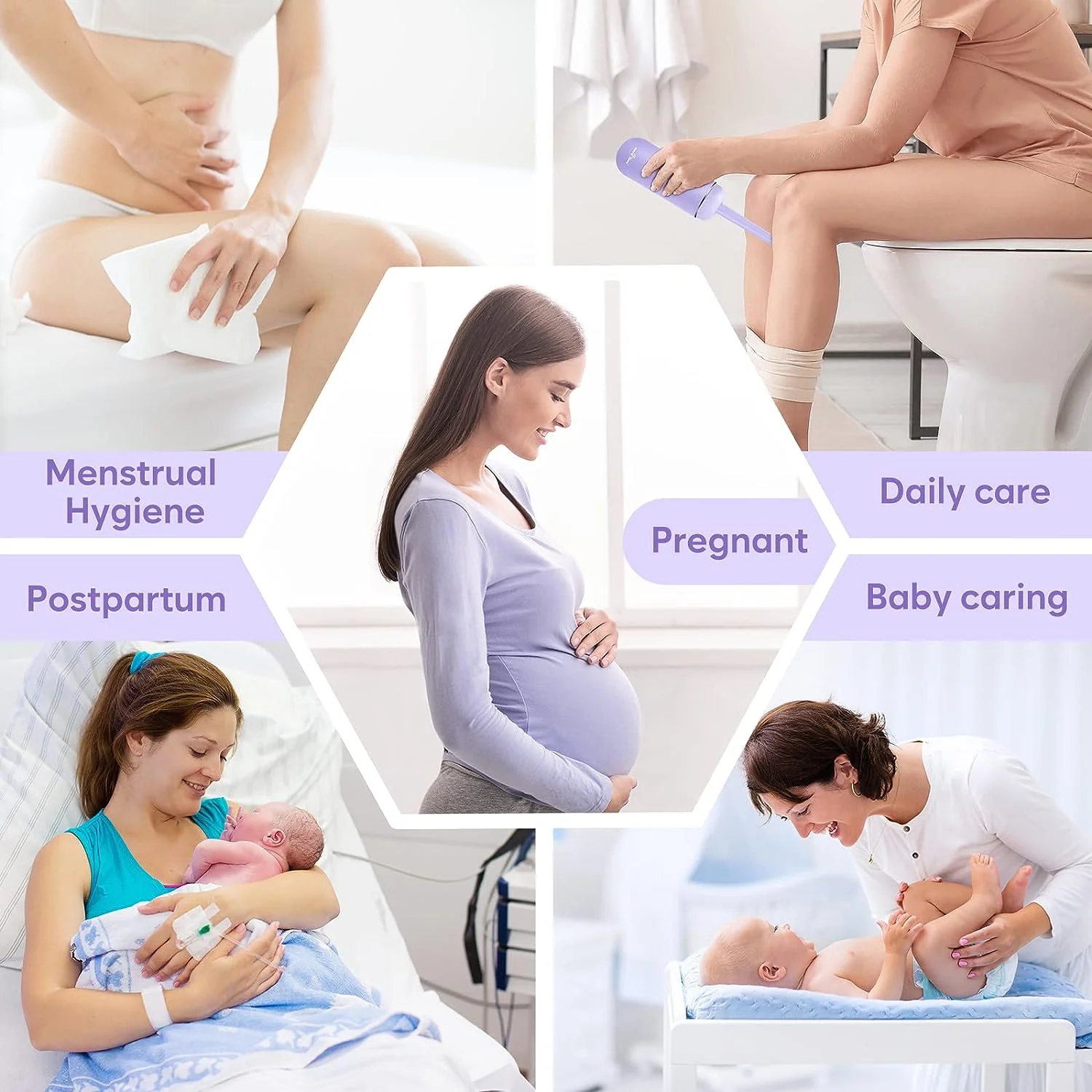 Portable Peri Bottle for Postpartum & Perineal Care: Easy@Home Handheld Bidet Perfect for Personal Hygiene Cleaning & Travel Friendly | 380ml Leakproof & Convenient Design | EPB-01 Purple - Image 5