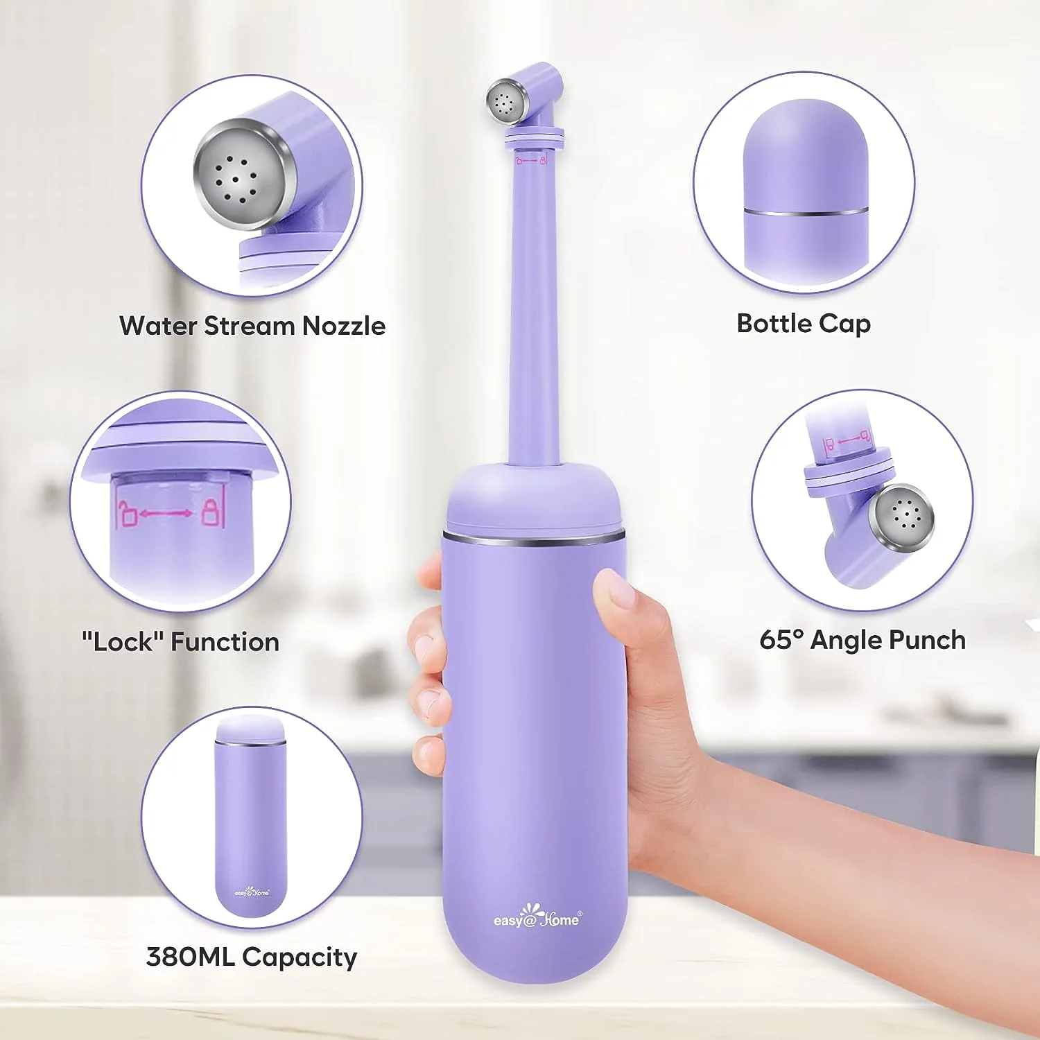Portable Peri Bottle for Postpartum & Perineal Care: Easy@Home Handheld Bidet Perfect for Personal Hygiene Cleaning & Travel Friendly | 380ml Leakproof & Convenient Design | EPB-01 Purple - Image 7