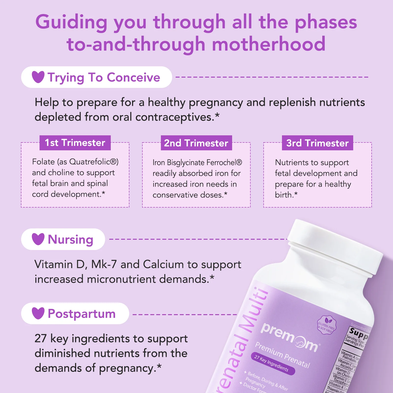 Premom Multivitamin for Women - Prenatal Formula Vitamin Supplements: Methyl Folate + Iron + Biotin + Zinc + 27 Nutrients, Choline + B Complex Conception Fertility Prenatal Vitamins - Image 6